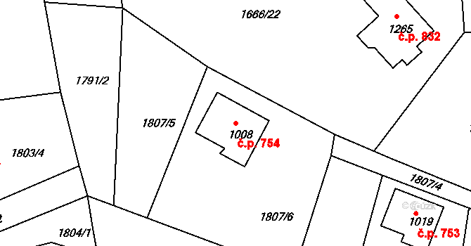 Česká Kamenice 754 na parcele st. 1008 v KÚ Česká Kamenice, Katastrální mapa