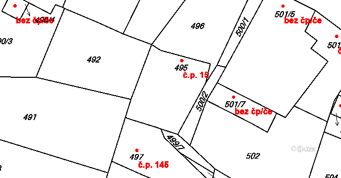 Suchdol nad Lužnicí 15 na parcele st. 495 v KÚ Suchdol nad Lužnicí, Katastrální mapa