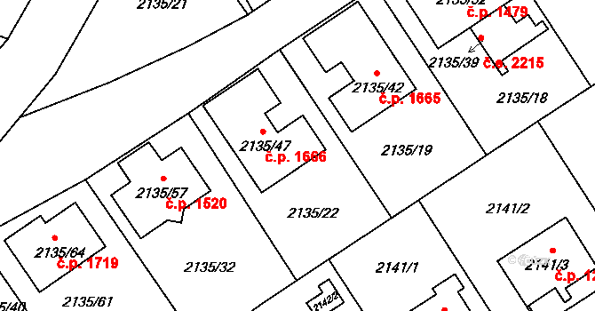 Radotín 2264, Praha na parcele st. 2135/47 v KÚ Radotín, Katastrální mapa