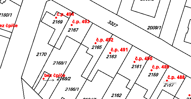 Michle 492, Praha na parcele st. 2165 v KÚ Michle, Katastrální mapa