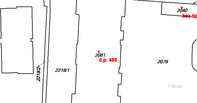 Holešovice 490, Praha na parcele st. 2081 v KÚ Holešovice, Katastrální mapa