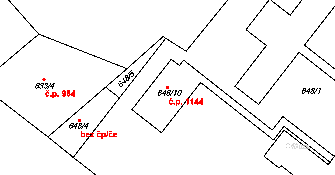 Holešovice 1144, Praha na parcele st. 648/10 v KÚ Holešovice, Katastrální mapa