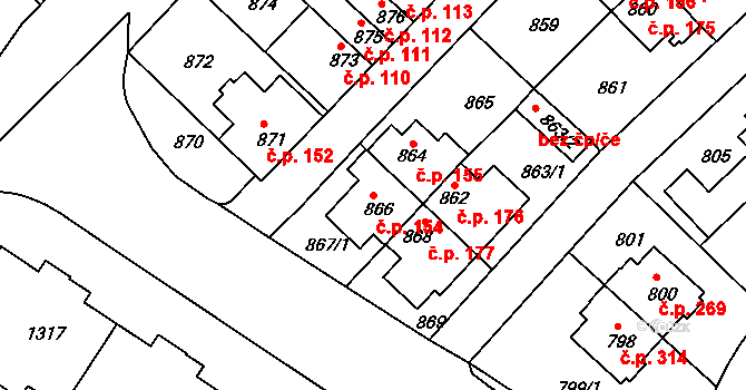 Prosek 154, Praha na parcele st. 866 v KÚ Prosek, Katastrální mapa