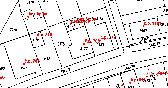 Jirkov 788 na parcele st. 3177 v KÚ Jirkov, Katastrální mapa