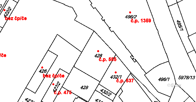 Liberec I-Staré Město 555, Liberec na parcele st. 428 v KÚ Liberec, Katastrální mapa
