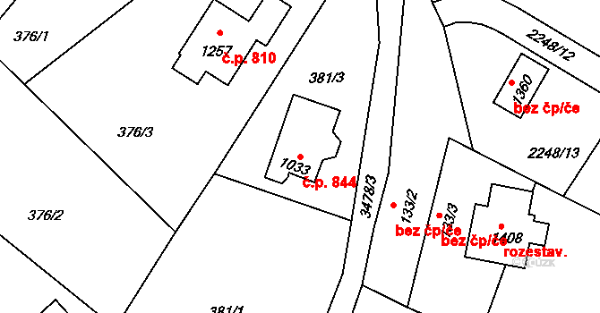 Rtyně v Podkrkonoší 844 na parcele st. 1033 v KÚ Rtyně v Podkrkonoší, Katastrální mapa