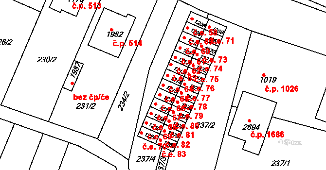 Rosice 65 na parcele st. 1215 v KÚ Rosice u Brna, Katastrální mapa
