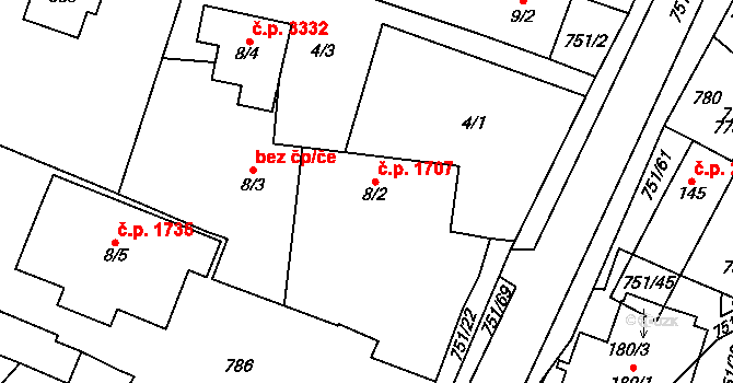 Havlíčkův Brod 1707 na parcele st. 8/2 v KÚ Perknov, Katastrální mapa