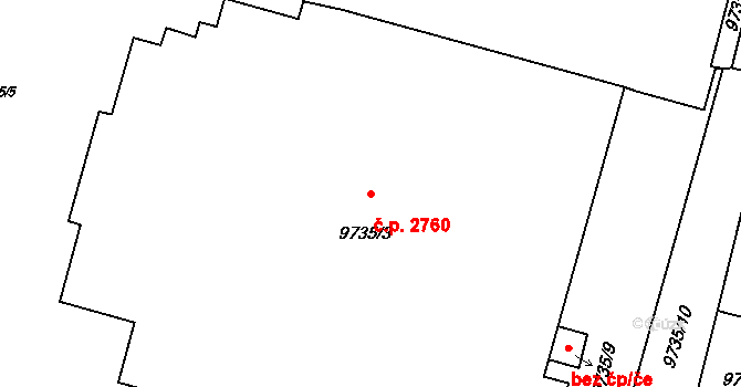 Jižní Předměstí 2760, Plzeň na parcele st. 9735/3 v KÚ Plzeň, Katastrální mapa
