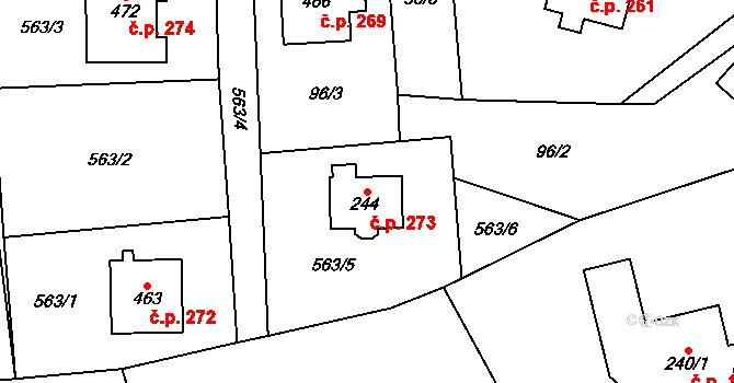 Bozkov 273 na parcele st. 244 v KÚ Bozkov, Katastrální mapa