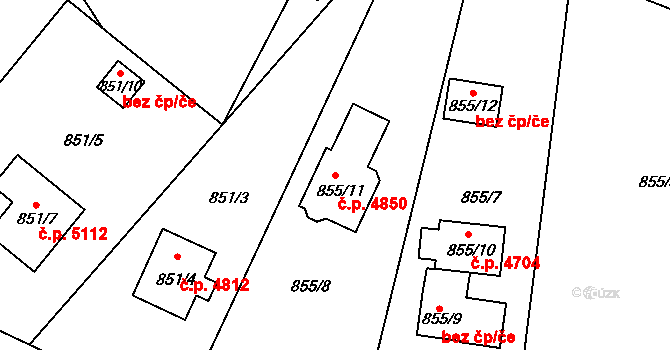 Rýnovice 4850, Jablonec nad Nisou na parcele st. 855/11 v KÚ Rýnovice, Katastrální mapa