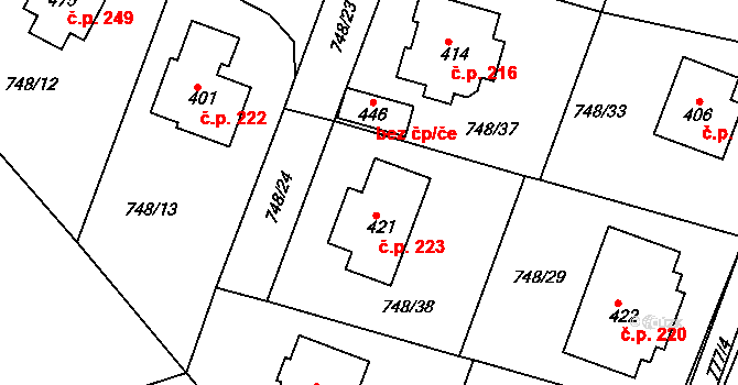 Šmolovy 223, Havlíčkův Brod na parcele st. 421 v KÚ Šmolovy u Havlíčkova Brodu, Katastrální mapa