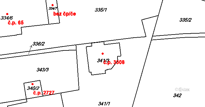 Varnsdorf 3308 na parcele st. 341/3 v KÚ Varnsdorf, Katastrální mapa