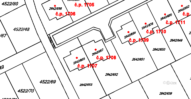 Kuřim 1708 na parcele st. 2642/957 v KÚ Kuřim, Katastrální mapa