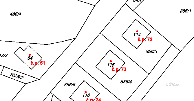 Milence 73, Dešenice na parcele st. 115 v KÚ Milence, Katastrální mapa
