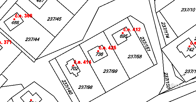 Sedlec 425, Starý Plzenec na parcele st. 736 v KÚ Sedlec u Starého Plzence, Katastrální mapa
