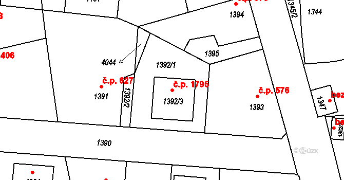 Úvaly 1795 na parcele st. 1392/3 v KÚ Úvaly u Prahy, Katastrální mapa