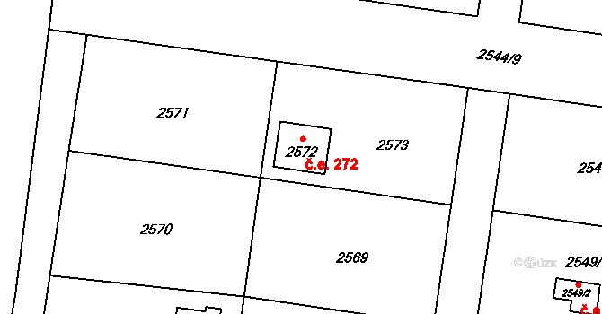 Kyje 272, Praha na parcele st. 2572 v KÚ Kyje, Katastrální mapa