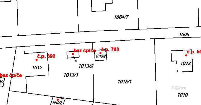 Zašová 763 na parcele st. 1015/2 v KÚ Zašová, Katastrální mapa