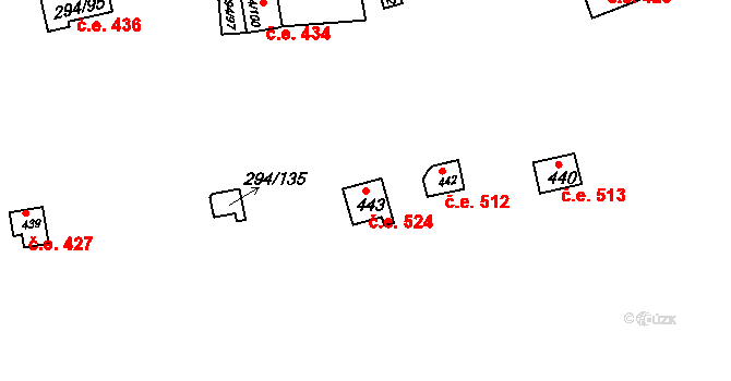 Jarov 524, Dolní Břežany na parcele st. 443 v KÚ Lhota u Dolních Břežan, Katastrální mapa