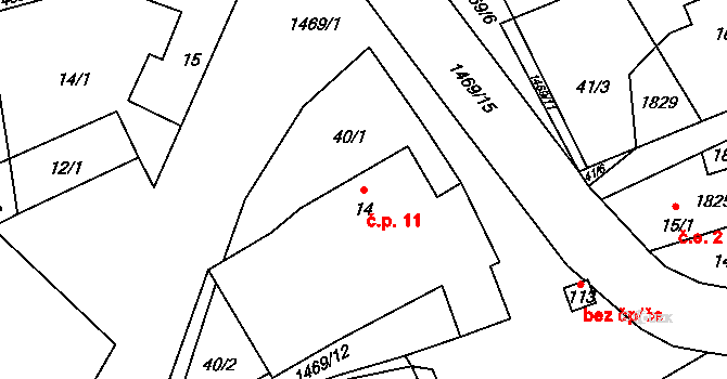 Blaženice 11, Rabyně na parcele st. 14 v KÚ Blaženice, Katastrální mapa
