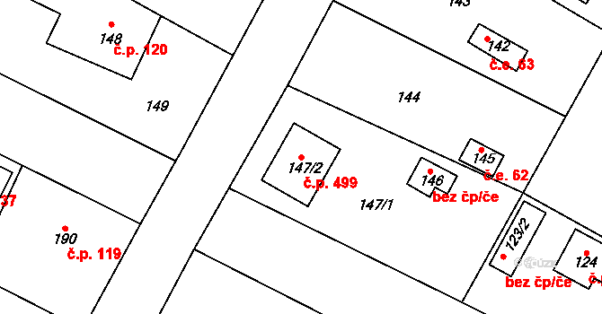 Senec 499, Zruč-Senec na parcele st. 147/2 v KÚ Senec u Plzně, Katastrální mapa