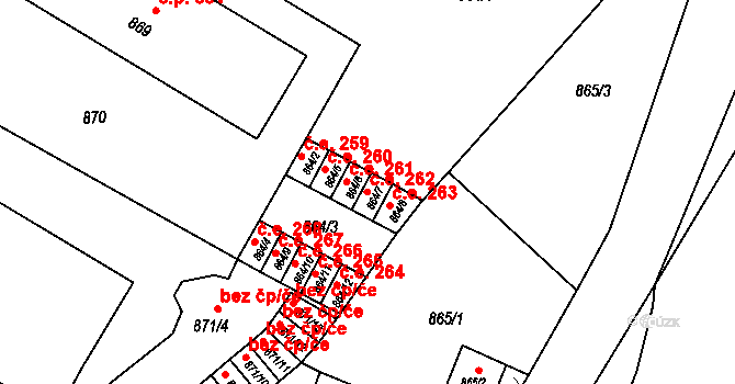 Předměstí 267, Litoměřice na parcele st. 864/9 v KÚ Litoměřice, Katastrální mapa
