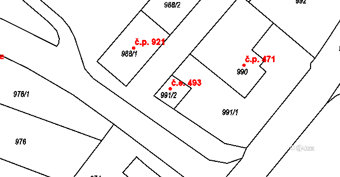Bystřice nad Pernštejnem 493 na parcele st. 991/2 v KÚ Bystřice nad Pernštejnem, Katastrální mapa