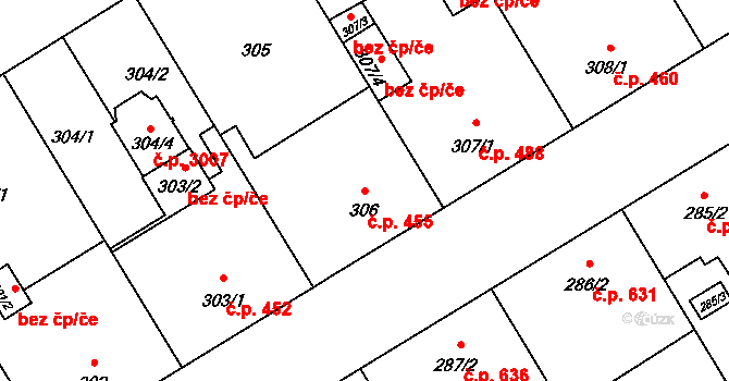 Vítkovice 455, Ostrava na parcele st. 306 v KÚ Vítkovice, Katastrální mapa