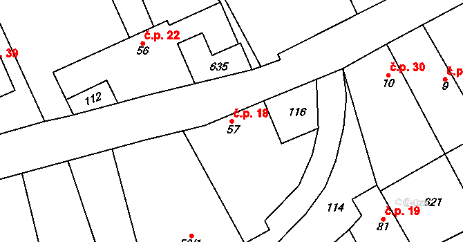 Haluzice 18 na parcele st. 57 v KÚ Haluzice, Katastrální mapa