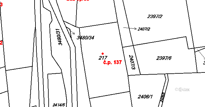 Šanov 137 na parcele st. 217 v KÚ Šanov, Katastrální mapa