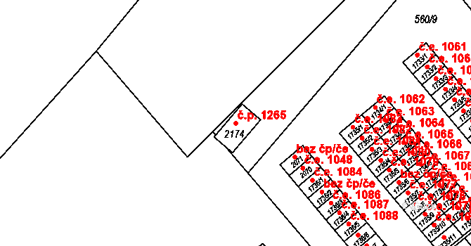 Vizovice 1265 na parcele st. 2174 v KÚ Vizovice, Katastrální mapa