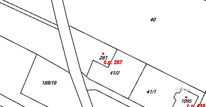 Příluky 207, Zlín na parcele st. 281 v KÚ Příluky u Zlína, Katastrální mapa