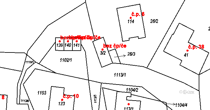 Erpužice 44032722 na parcele st. 3/2 v KÚ Erpužice, Katastrální mapa