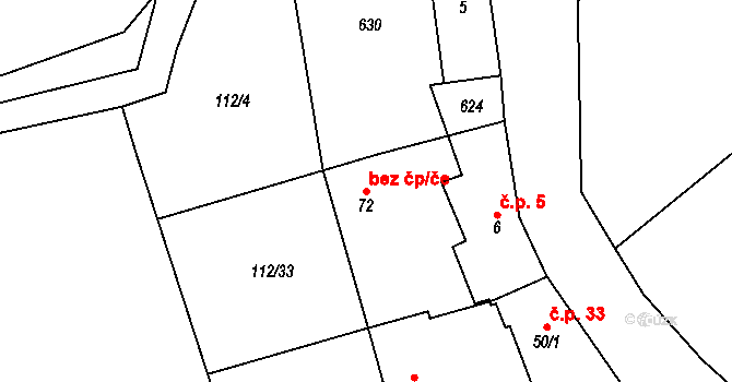 Bdín 44420722 na parcele st. 72 v KÚ Bdín, Katastrální mapa