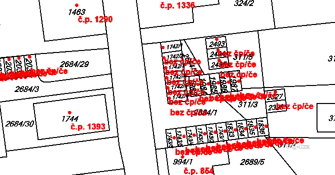 Choceň 45496722 na parcele st. 1742/5 v KÚ Choceň, Katastrální mapa