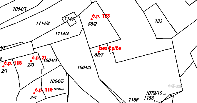 Chožov 50309722 na parcele st. 88/3 v KÚ Chožov, Katastrální mapa