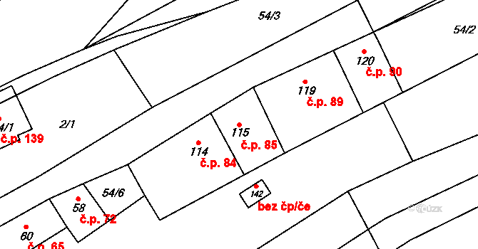 Černčín 85, Bučovice na parcele st. 115 v KÚ Černčín, Katastrální mapa
