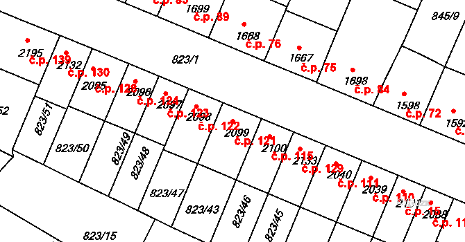 Václavské Předměstí 121, Písek na parcele st. 2099 v KÚ Písek, Katastrální mapa