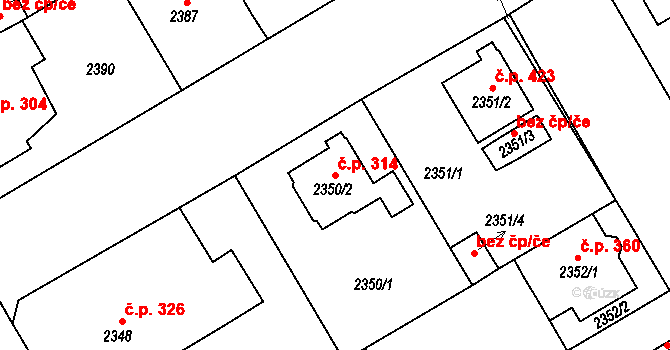 Pražské Předměstí 314, Vysoké Mýto na parcele st. 2350/2 v KÚ Vysoké Mýto, Katastrální mapa