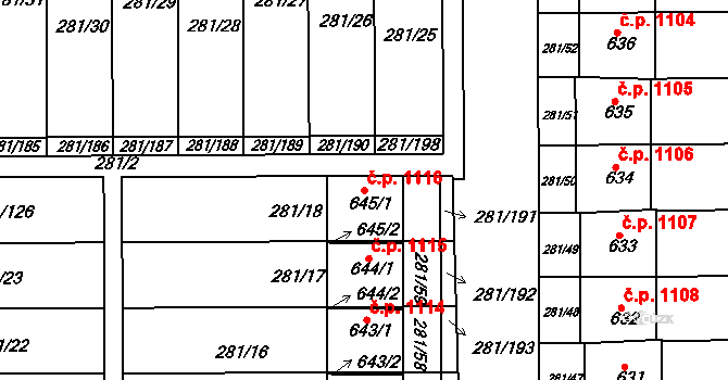 Kralupy nad Vltavou 1116 na parcele st. 645/1 v KÚ Lobeč, Katastrální mapa