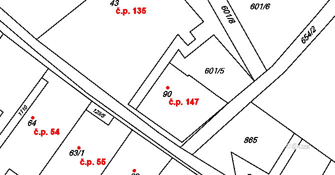 Dolní Jirčany 147, Psáry na parcele st. 90 v KÚ Dolní Jirčany, Katastrální mapa