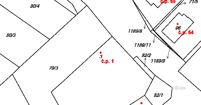 Mlýny 1 na parcele st. 3 v KÚ Mlýny u Choustníku, Katastrální mapa