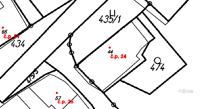 Hyršov 24, Všeruby na parcele st. 44 v KÚ Hyršov, Katastrální mapa