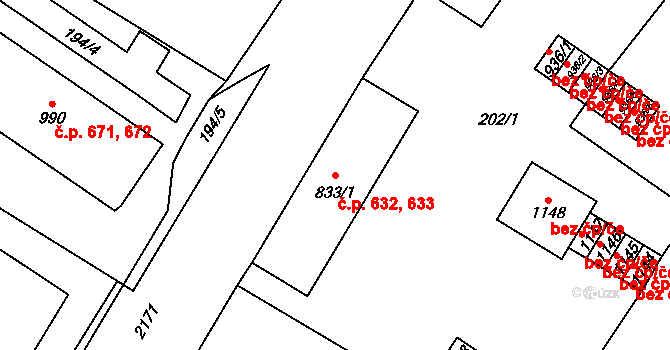 Heřmanův Městec 632,633 na parcele st. 833/1 v KÚ Heřmanův Městec, Katastrální mapa