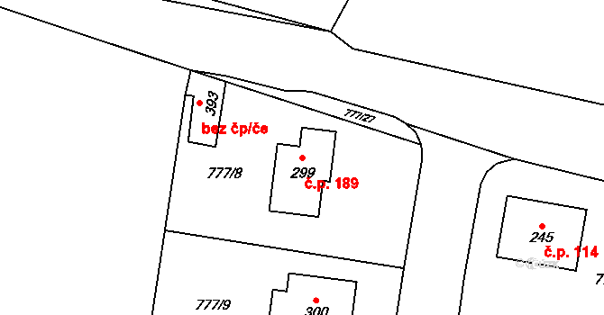 Košetice 189 na parcele st. 299 v KÚ Košetice, Katastrální mapa