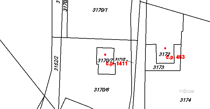 Poruba 1411, Orlová na parcele st. 3170/7 v KÚ Poruba u Orlové, Katastrální mapa