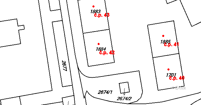 Humpolec 42,43,44,45,46 na parcele st. 1881 v KÚ Humpolec, Katastrální mapa