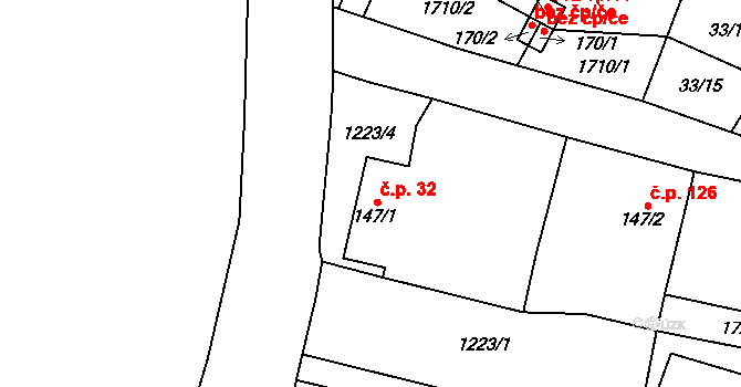Želeč 32, Měcholupy na parcele st. 147/1 v KÚ Želeč u Žatce, Katastrální mapa