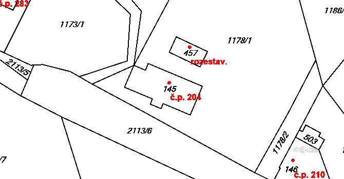 Debřece 204, Skuhrov nad Bělou na parcele st. 145 v KÚ Skuhrov nad Bělou, Katastrální mapa